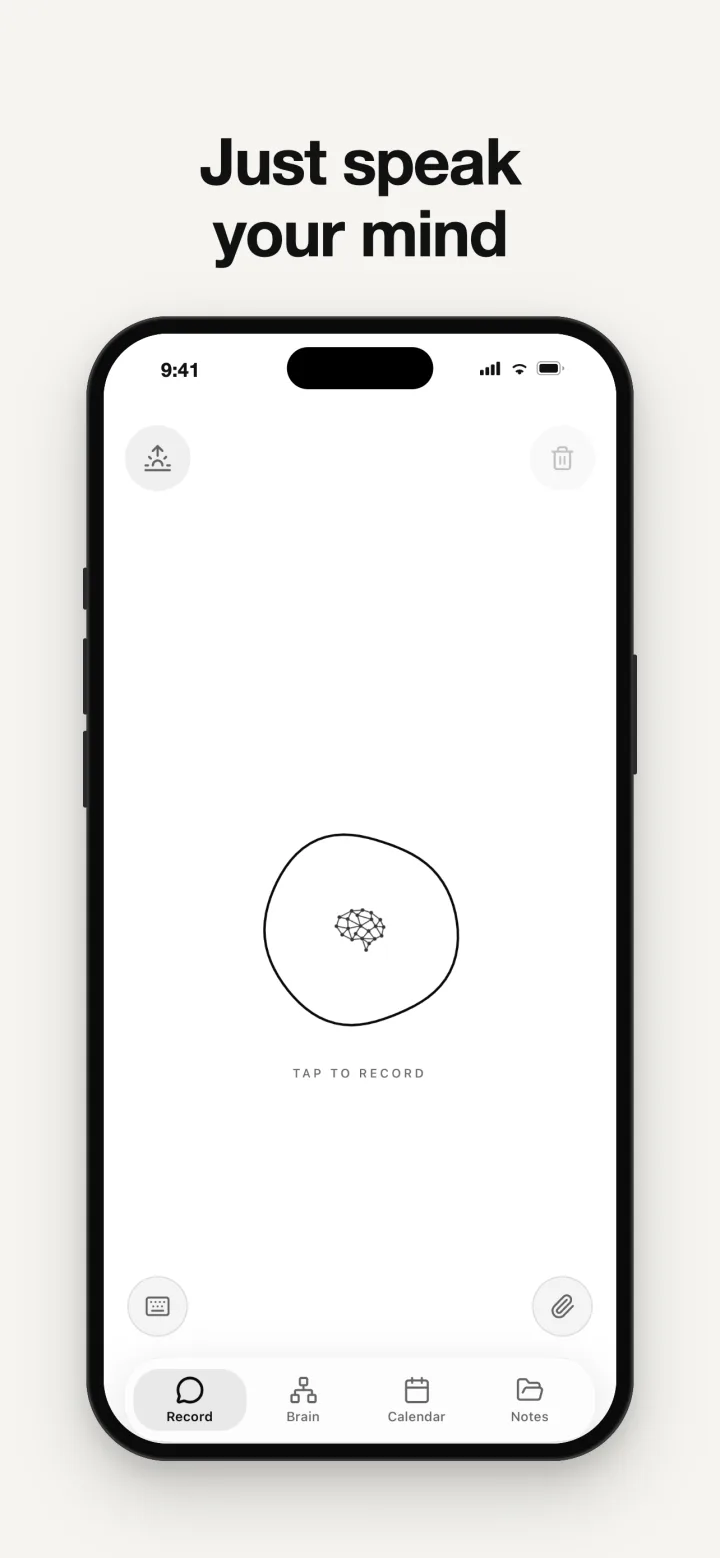SecondBrain record screen: tap once and speak
